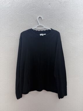 Haband Womens Sweater Size XX 22/24 Black Long Sleeve Knit Scalloped Neckline